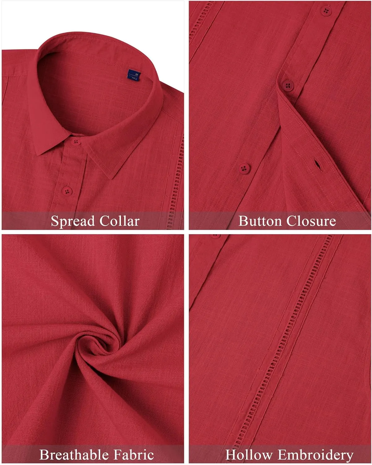 Mens Linen Shirts Short Sleeve Button Down Shirt Casual Cuban Guayabera Lightweight Summer Beach Solid Tops