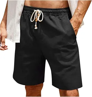Men's Linen Shorts Loose Fit Summer Beach Shorts Elastic Waist Drawstring Casual Shorts Big and Tall Short Pants