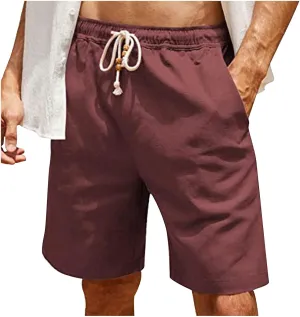 Men's Linen Shorts Loose Fit Summer Beach Shorts Elastic Waist Drawstring Casual Shorts Big and Tall Short Pants