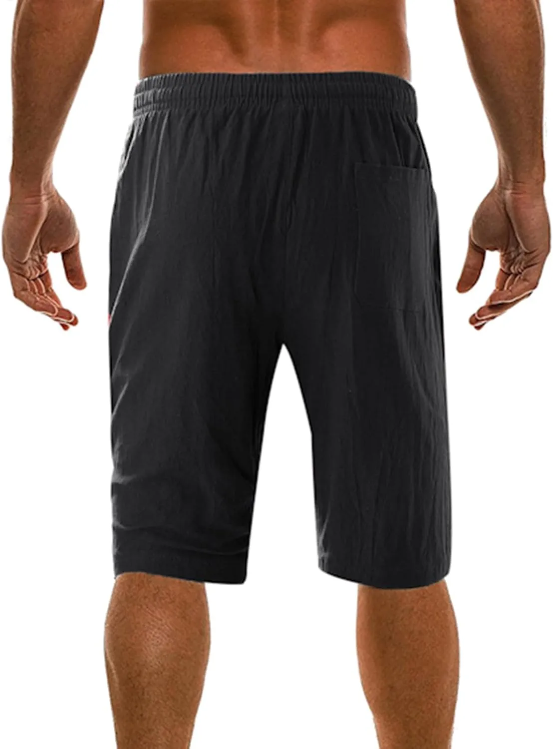 Mens Linen Shorts Summer Beach Vacation Shorts 2024 Trendy Button Up Elastic Waist Pants Lightweight Drawstring Yoga Shorts