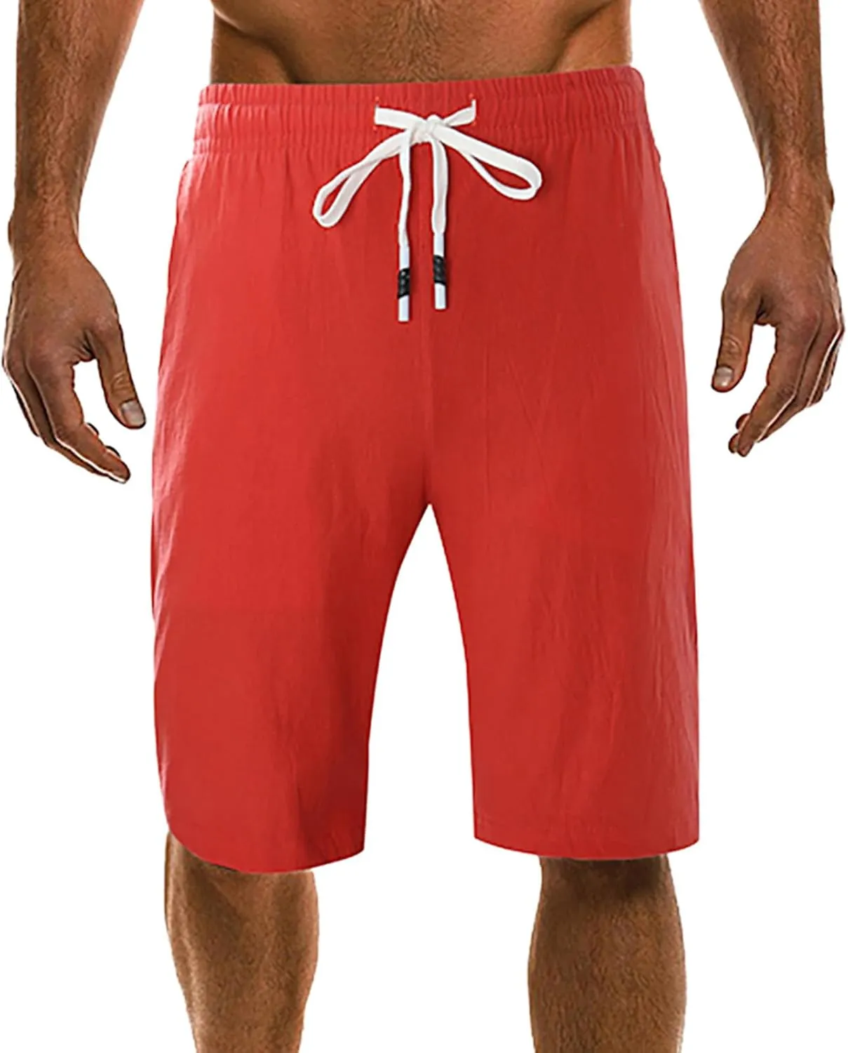 Mens Linen Shorts Summer Beach Vacation Shorts 2024 Trendy Button Up Elastic Waist Pants Lightweight Drawstring Yoga Shorts