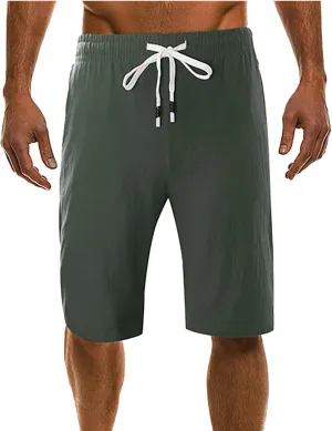 Mens Linen Shorts Summer Beach Vacation Shorts 2024 Trendy Button Up Elastic Waist Pants Lightweight Drawstring Yoga Shorts