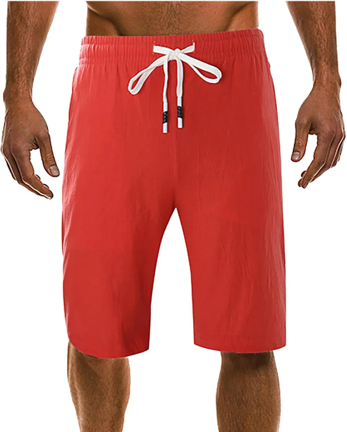 Mens Linen Shorts Summer Beach Vacation Shorts 2024 Trendy Button Up Elastic Waist Pants Lightweight Drawstring Yoga Shorts