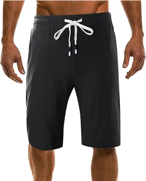 Mens Linen Shorts Summer Beach Vacation Shorts 2024 Trendy Button Up Elastic Waist Pants Lightweight Drawstring Yoga Shorts