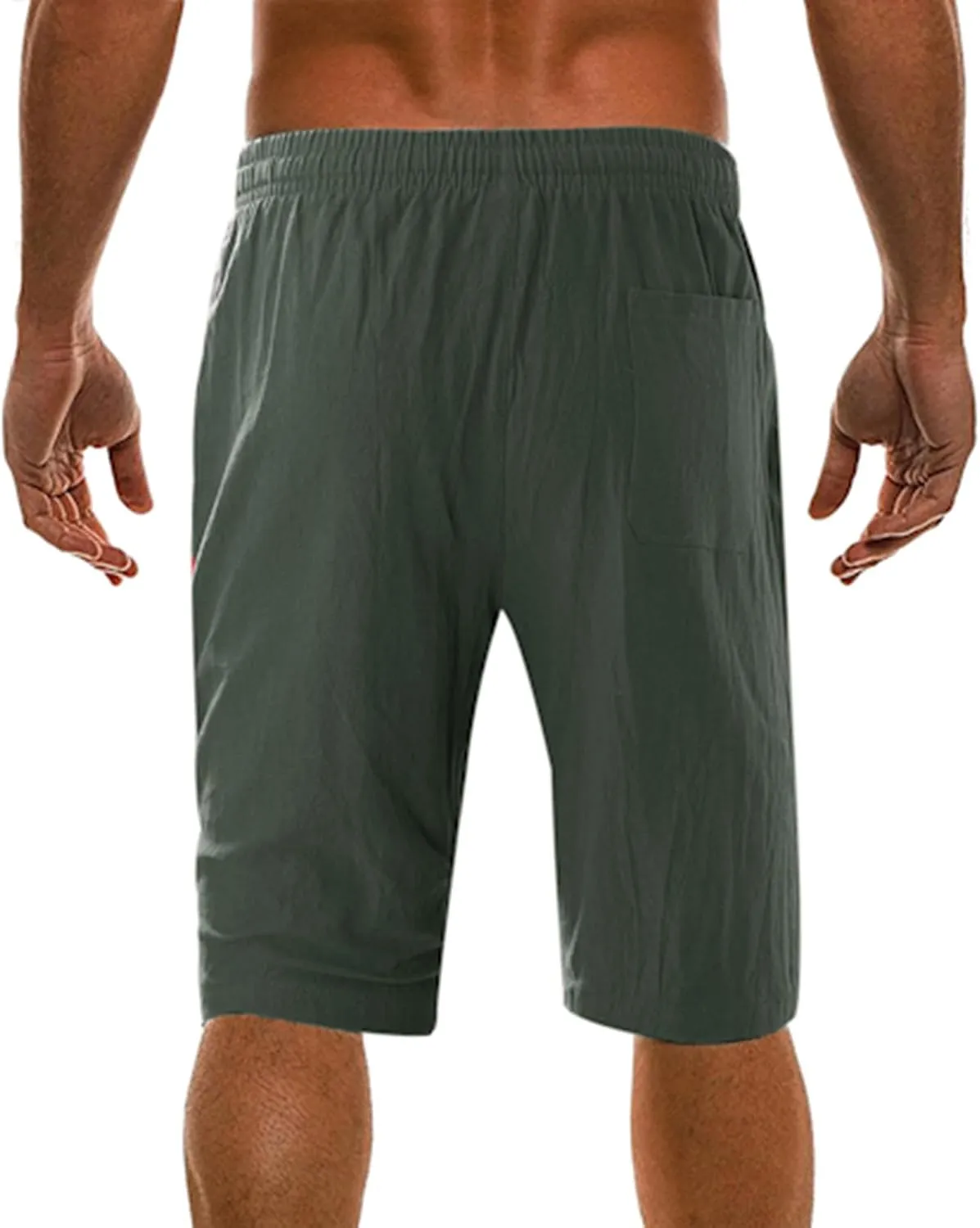 Mens Linen Shorts Summer Beach Vacation Shorts 2024 Trendy Button Up Elastic Waist Pants Lightweight Drawstring Yoga Shorts