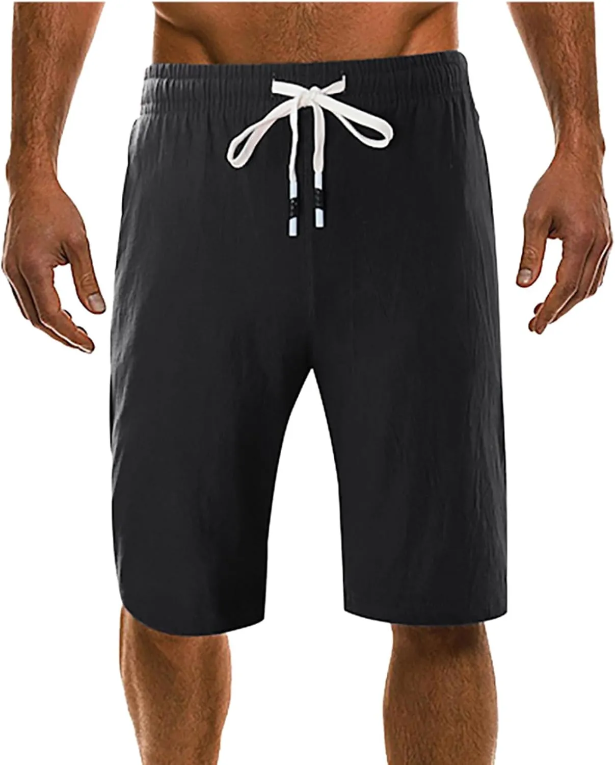 Mens Linen Shorts Summer Beach Vacation Shorts 2024 Trendy Button Up Elastic Waist Pants Lightweight Drawstring Yoga Shorts