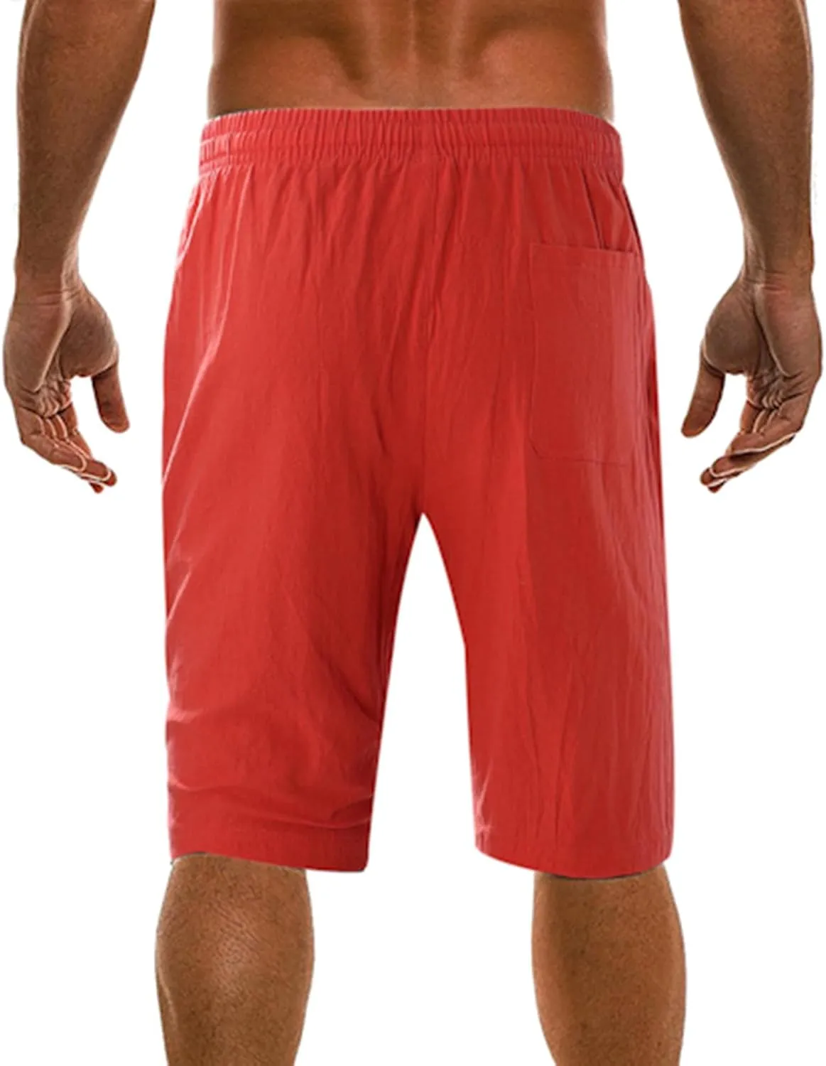 Mens Linen Shorts Summer Beach Vacation Shorts 2024 Trendy Button Up Elastic Waist Pants Lightweight Drawstring Yoga Shorts