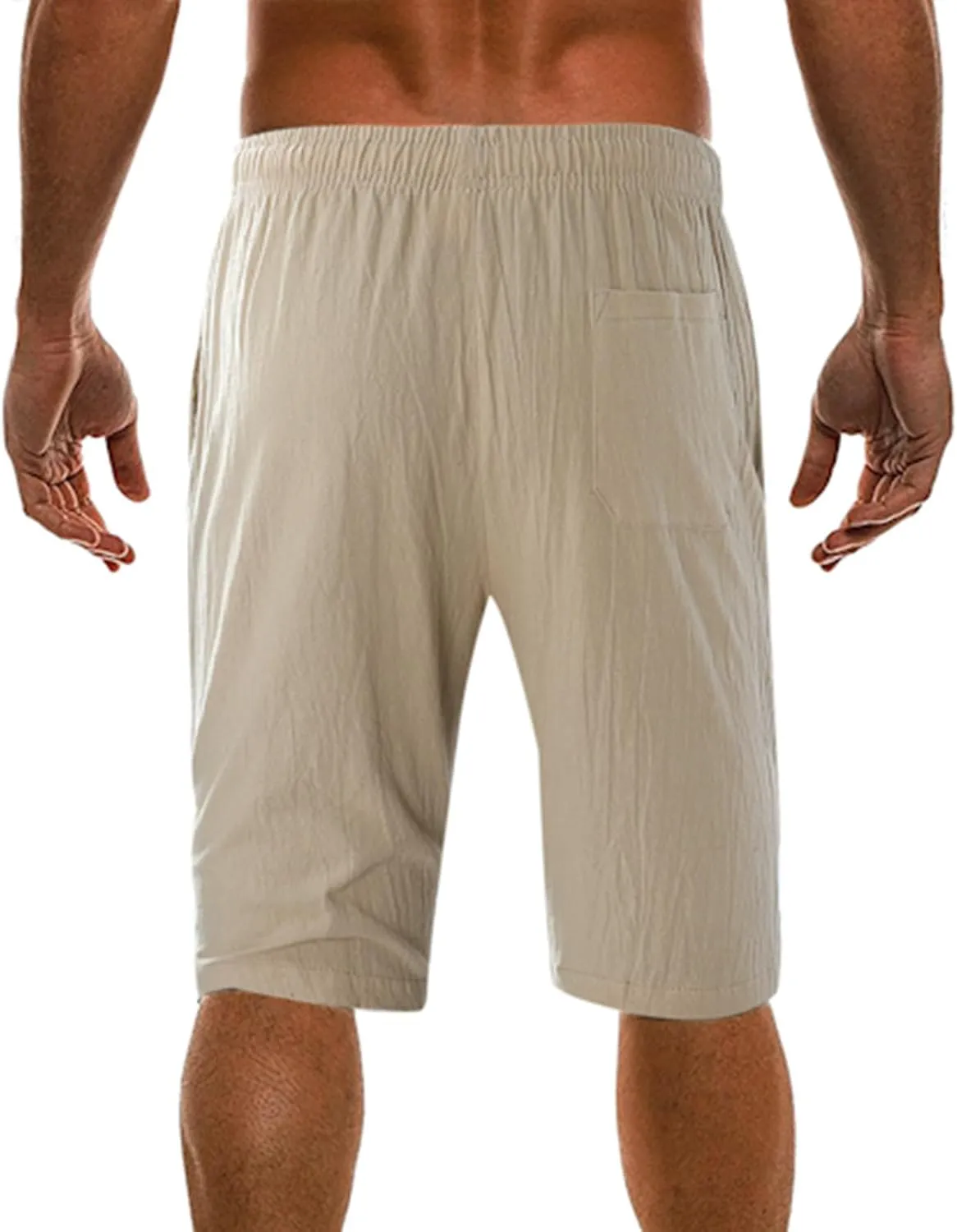 Mens Linen Shorts Summer Beach Vacation Shorts 2024 Trendy Button Up Elastic Waist Pants Lightweight Drawstring Yoga Shorts