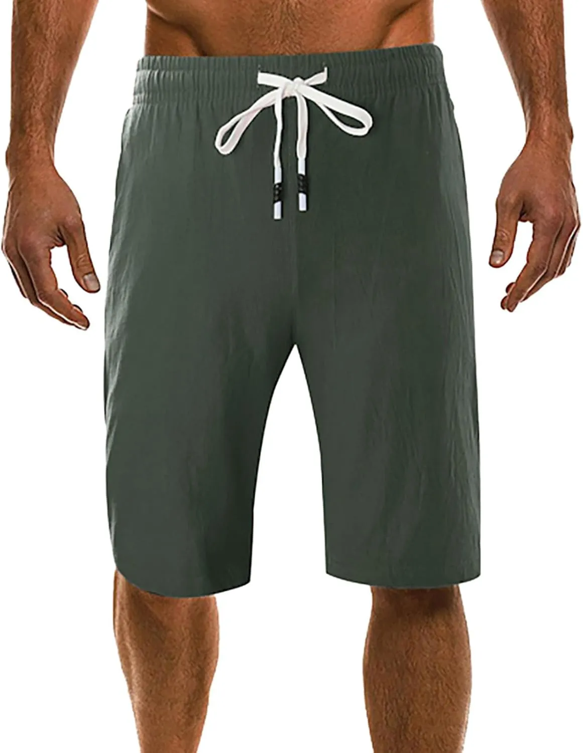 Mens Linen Shorts Summer Beach Vacation Shorts 2024 Trendy Button Up Elastic Waist Pants Lightweight Drawstring Yoga Shorts