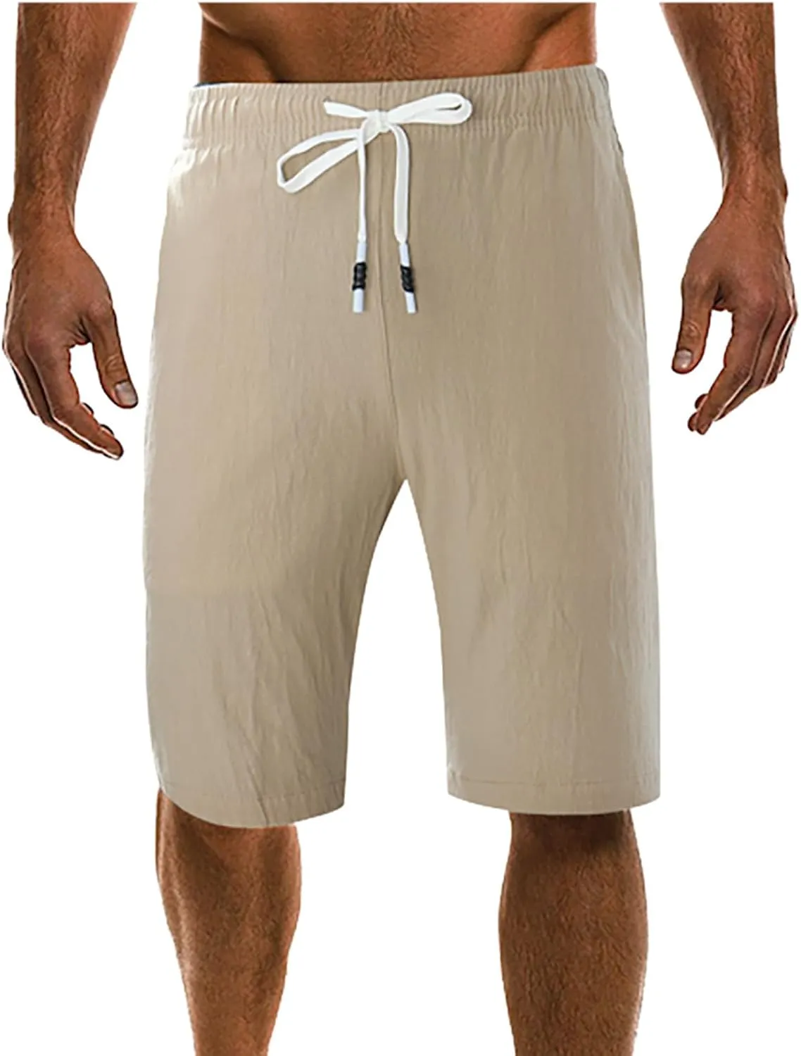 Mens Linen Shorts Summer Beach Vacation Shorts 2024 Trendy Button Up Elastic Waist Pants Lightweight Drawstring Yoga Shorts