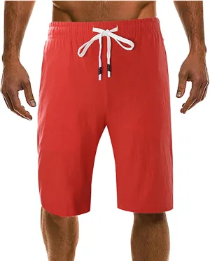 Mens Linen Shorts Summer Beach Vacation Shorts 2024 Trendy Button Up Elastic Waist Pants Lightweight Drawstring Yoga Shorts