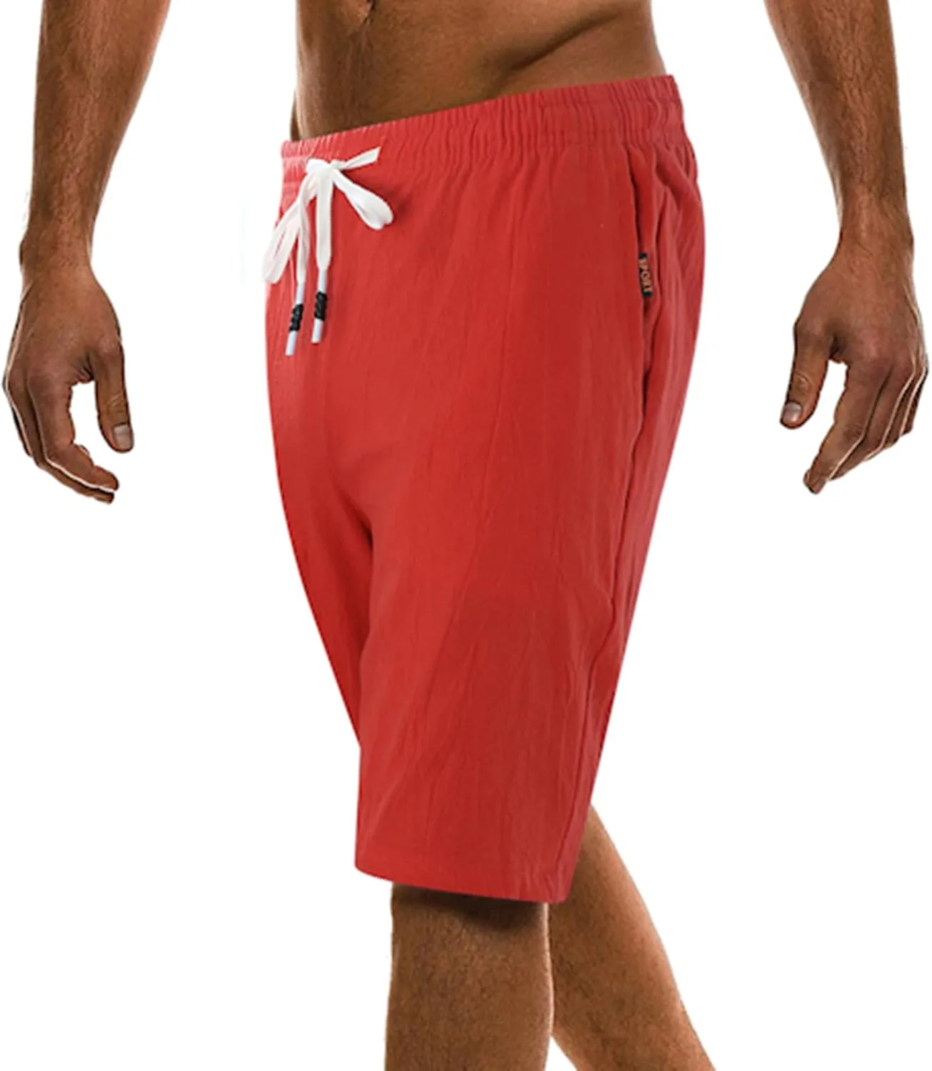 Mens Linen Shorts Summer Beach Vacation Shorts 2024 Trendy Button Up Elastic Waist Pants Lightweight Drawstring Yoga Shorts