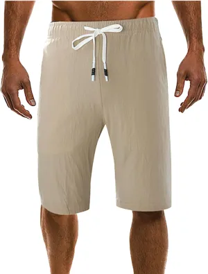 Mens Linen Shorts Summer Beach Vacation Shorts 2024 Trendy Button Up Elastic Waist Pants Lightweight Drawstring Yoga Shorts
