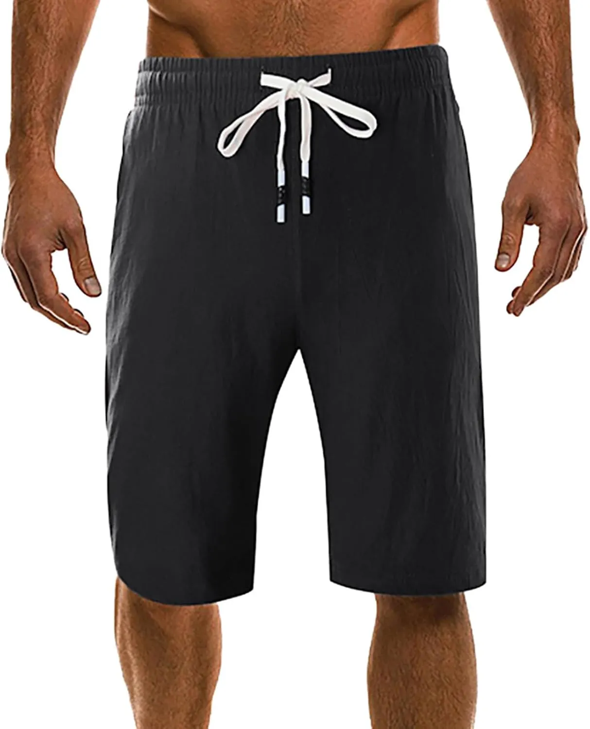 Mens Linen Shorts Summer Beach Vacation Shorts 2024 Trendy Button Up Elastic Waist Pants Lightweight Drawstring Yoga Shorts
