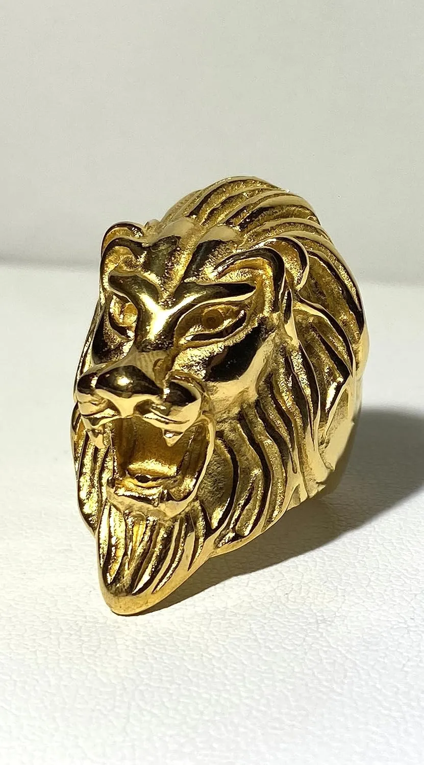Mens Lion Head Cute Jungle King Lion Stainless Steel Ring, Gold Ring, Pinky Thumb Huge Ring, Anillos De Hombre, Men's Fashion Statement Ring, Promise Ring, Womens Ring, Gothic Ring, Biker Ring