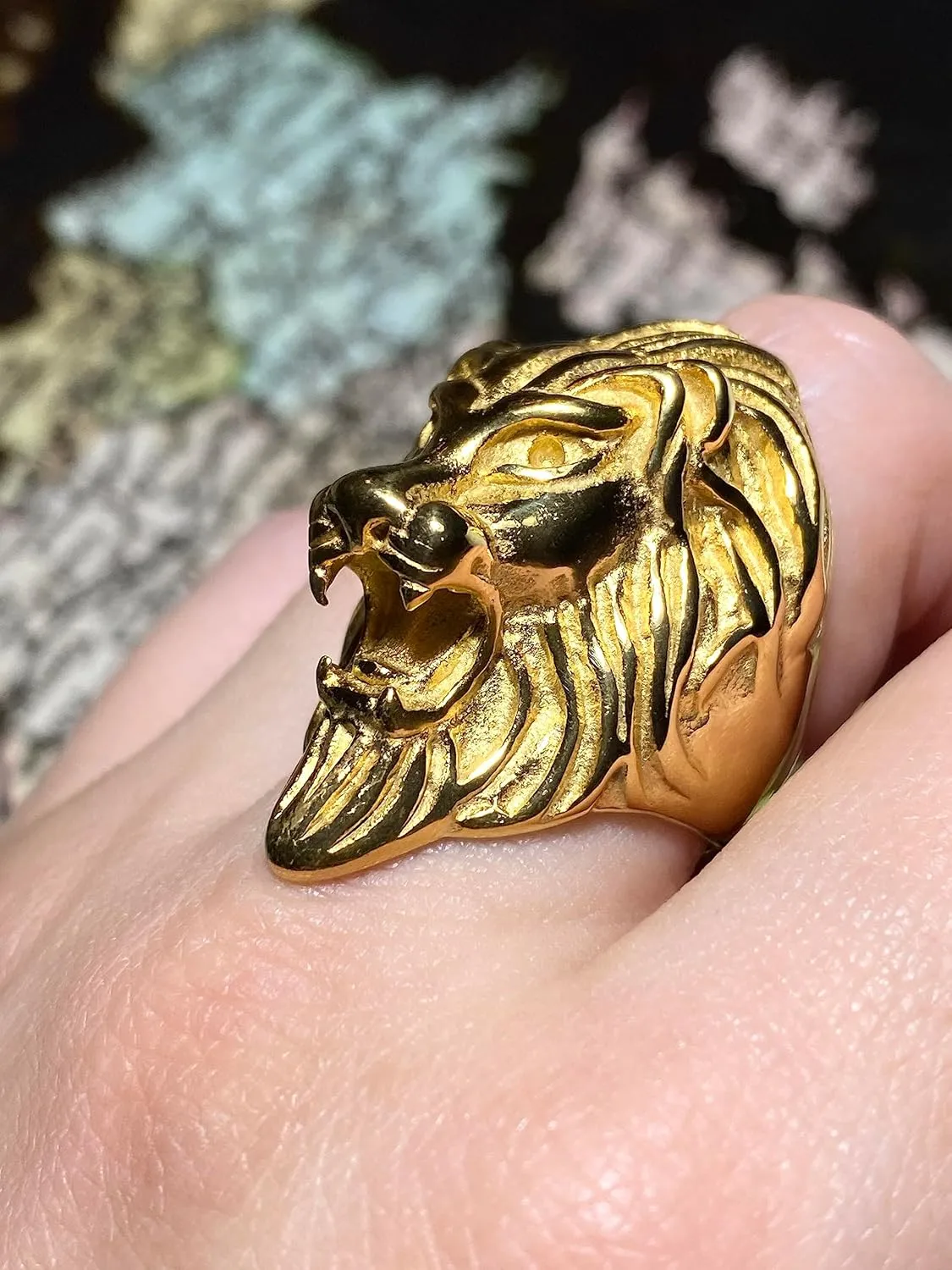 Mens Lion Head Cute Jungle King Lion Stainless Steel Ring, Gold Ring, Pinky Thumb Huge Ring, Anillos De Hombre, Men's Fashion Statement Ring, Promise Ring, Womens Ring, Gothic Ring, Biker Ring