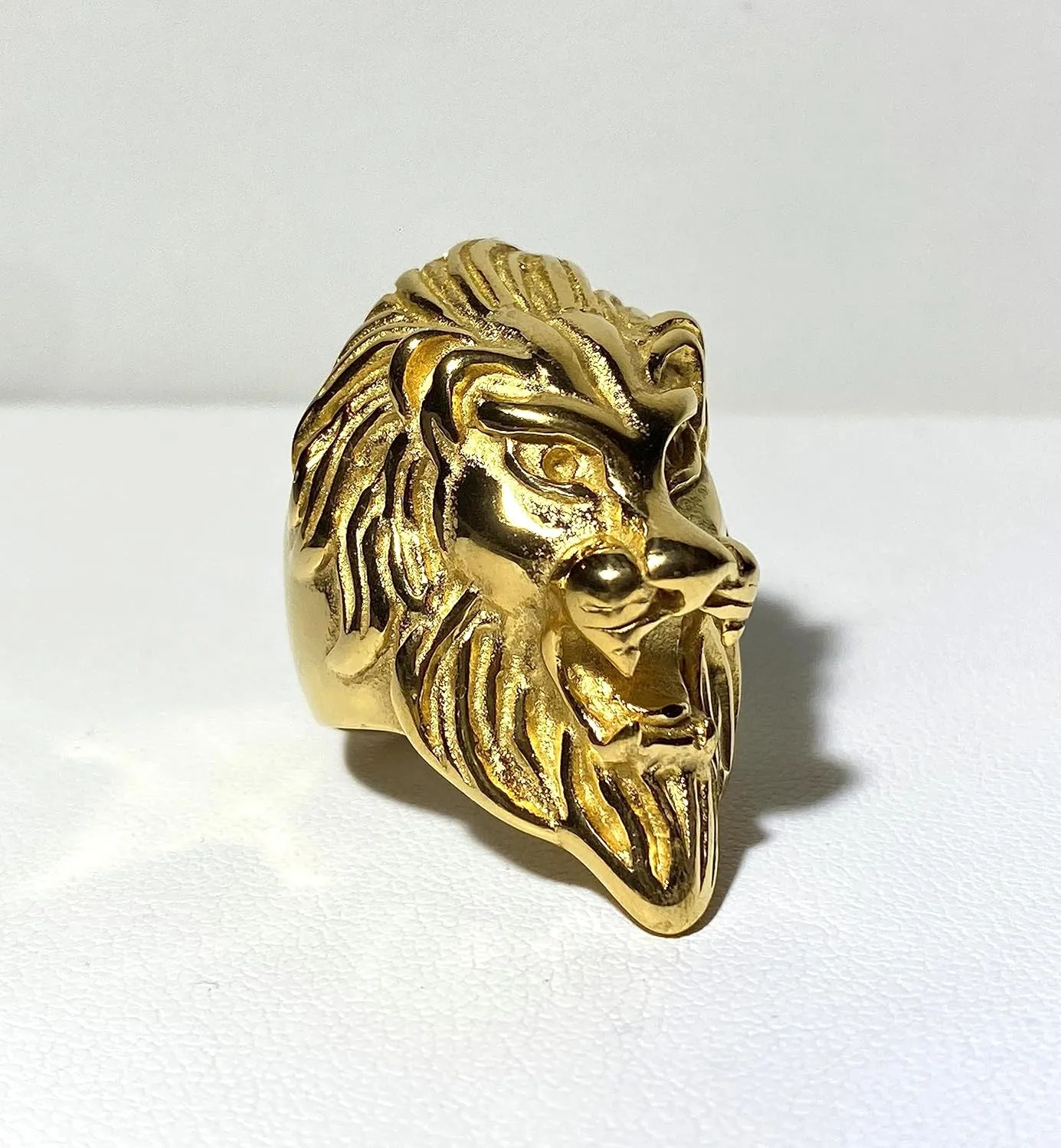 Mens Lion Head Cute Jungle King Lion Stainless Steel Ring, Gold Ring, Pinky Thumb Huge Ring, Anillos De Hombre, Men's Fashion Statement Ring, Promise Ring, Womens Ring, Gothic Ring, Biker Ring
