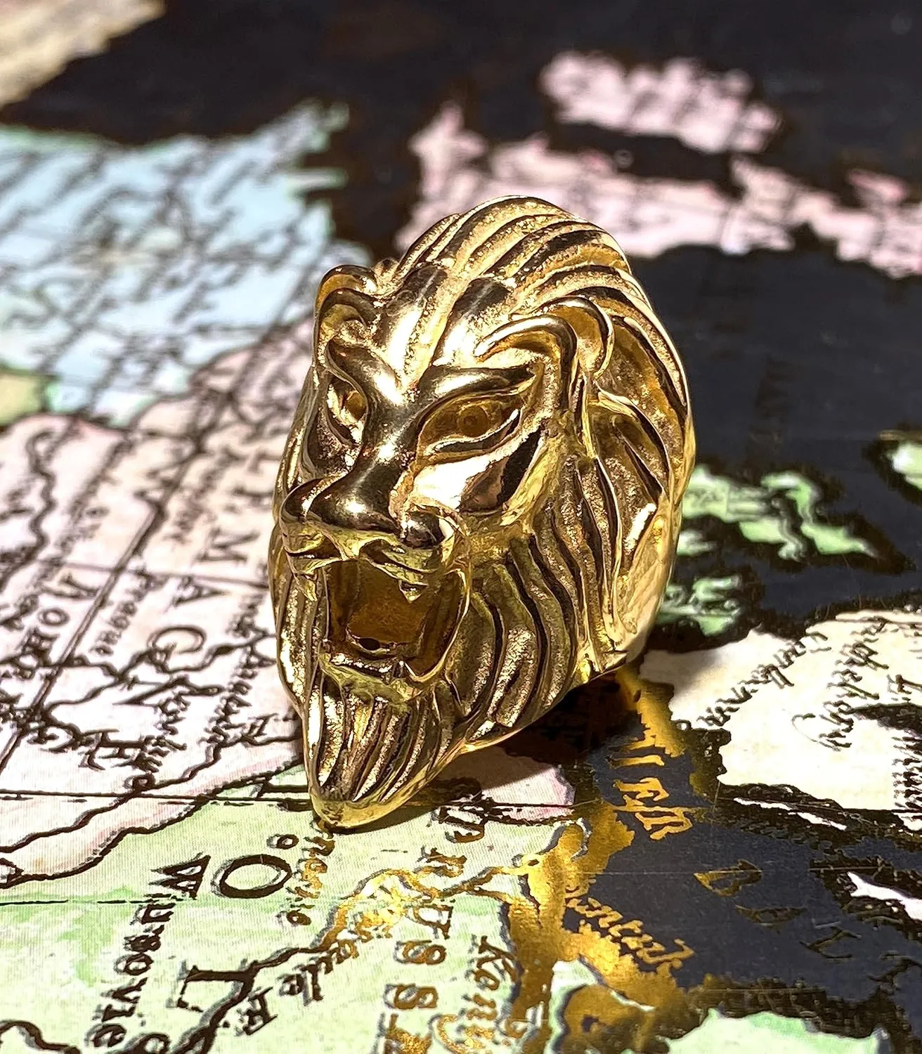 Mens Lion Head Cute Jungle King Lion Stainless Steel Ring, Gold Ring, Pinky Thumb Huge Ring, Anillos De Hombre, Men's Fashion Statement Ring, Promise Ring, Womens Ring, Gothic Ring, Biker Ring