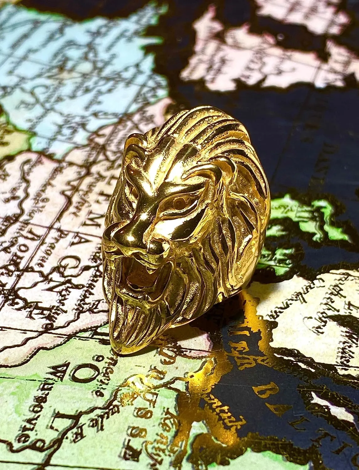 Mens Lion Head Cute Jungle King Lion Stainless Steel Ring, Gold Ring, Pinky Thumb Huge Ring, Anillos De Hombre, Men's Fashion Statement Ring, Promise Ring, Womens Ring, Gothic Ring, Biker Ring