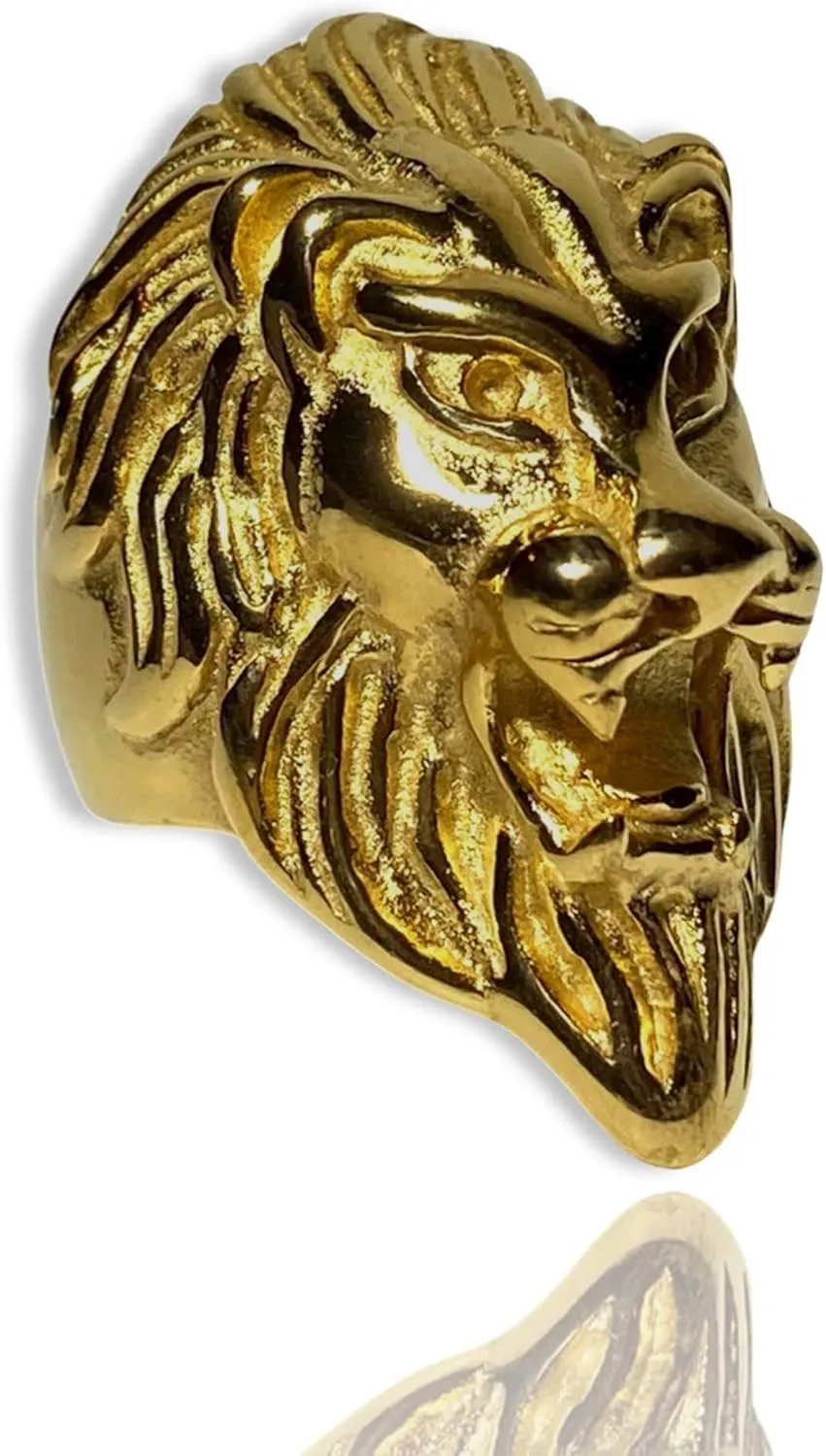 Mens Lion Head Cute Jungle King Lion Stainless Steel Ring, Gold Ring, Pinky Thumb Huge Ring, Anillos De Hombre, Men's Fashion Statement Ring, Promise Ring, Womens Ring, Gothic Ring, Biker Ring