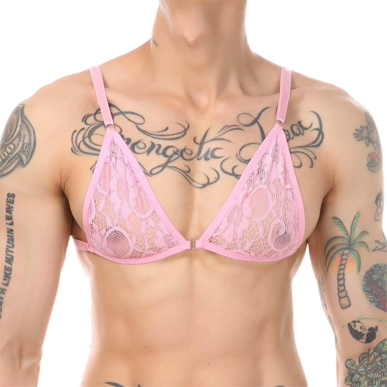 Men's New Female Bra Gay Sex Underwear Lace Underwear Set Mesh Outfit Men