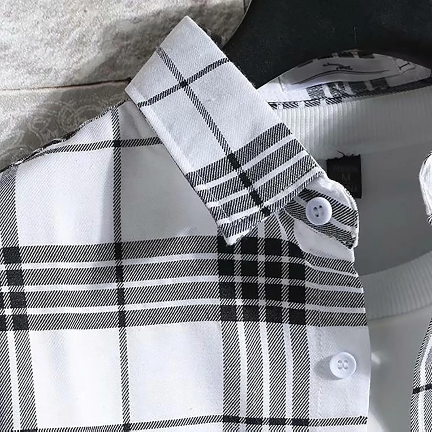 Mens Plaid Shirt Short Sleeve Button Down Lapel Collar Tops Casual Lightweight Summer Checkered Shirt with Pocket