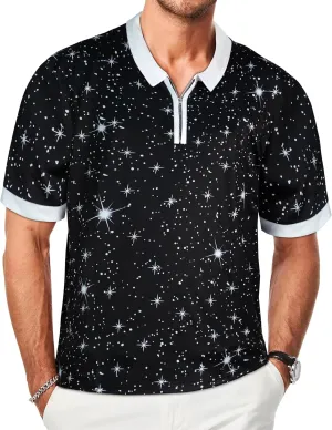 Mens Polo Shirts Short Sleeve Zipper T Shirt Casual Slim Fit Golf Tops