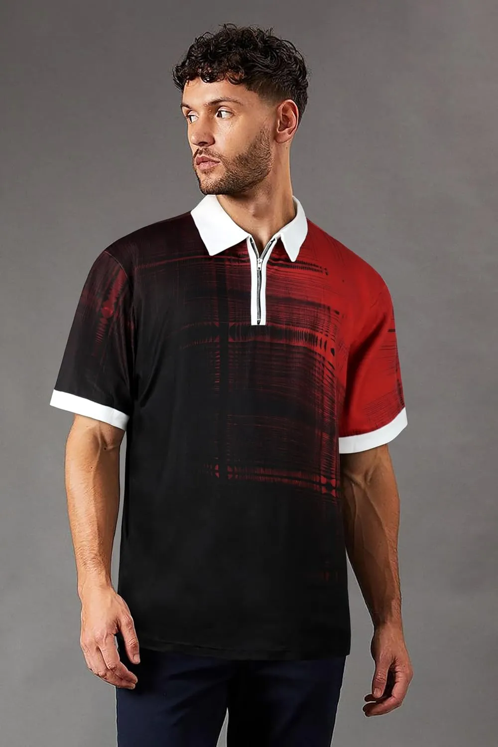 Mens Polo Shirts Short Sleeve Zipper T Shirt Casual Slim Fit Golf Tops