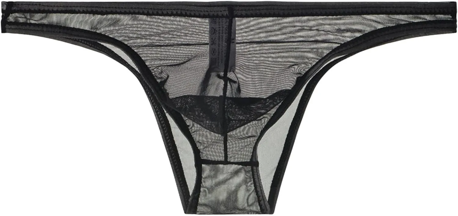 Mens Ransparent Thong Thin Mesh Sexy Underwear Biker Leather