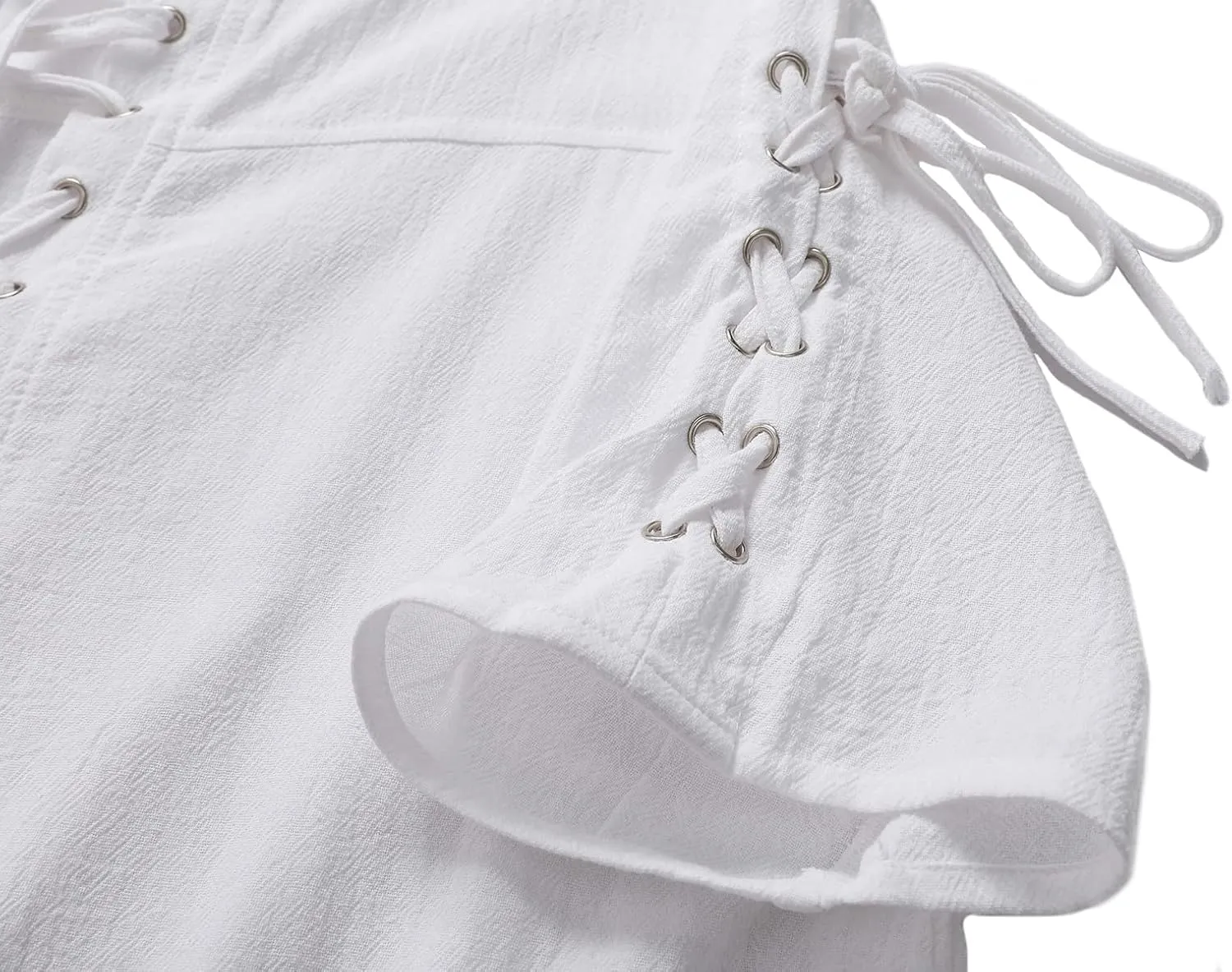 Mens Renaissance Costume Beach Shirts Short Sleeve Lace-up Viking Pirate T-Shirts V Neck Hippie Yoga Tops