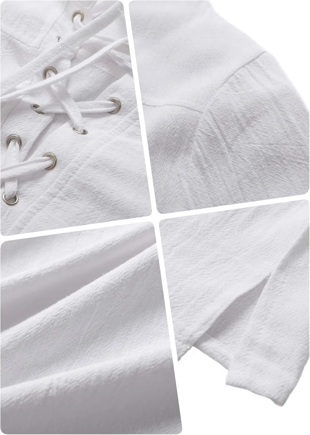 Mens Renaissance Costume Beach Shirts Short Sleeve Lace-up Viking Pirate T-Shirts V Neck Hippie Yoga Tops