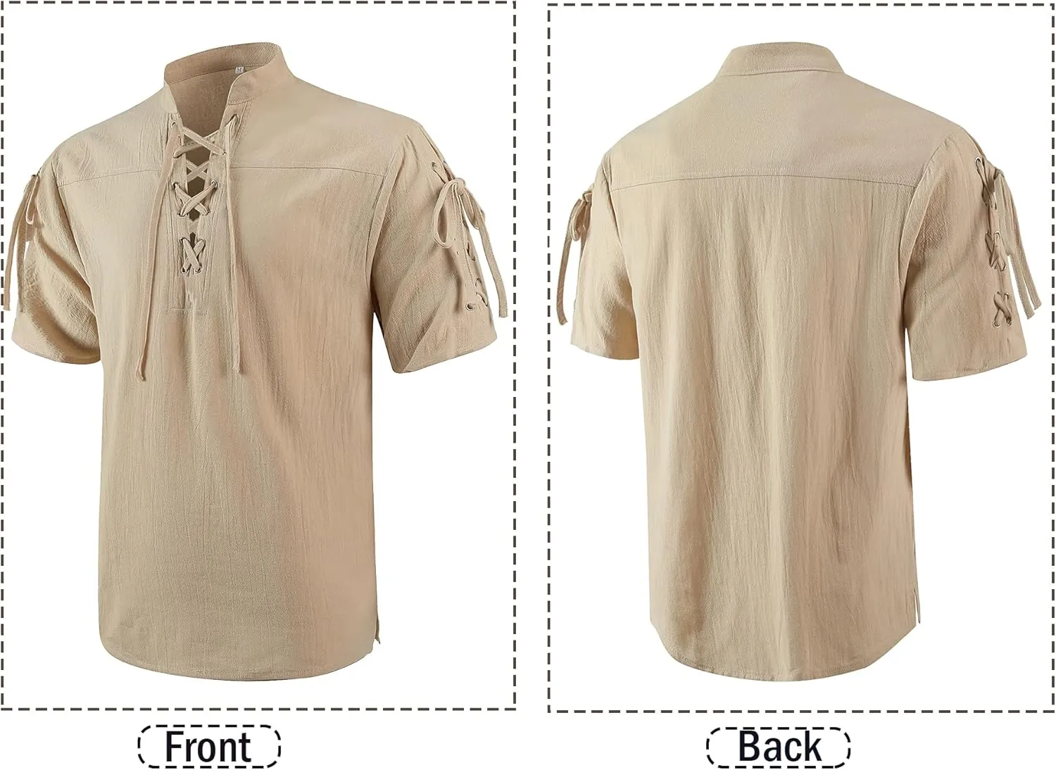 Mens Renaissance Costume Beach Shirts Short Sleeve Lace-up Viking Pirate T-Shirts V Neck Hippie Yoga Tops