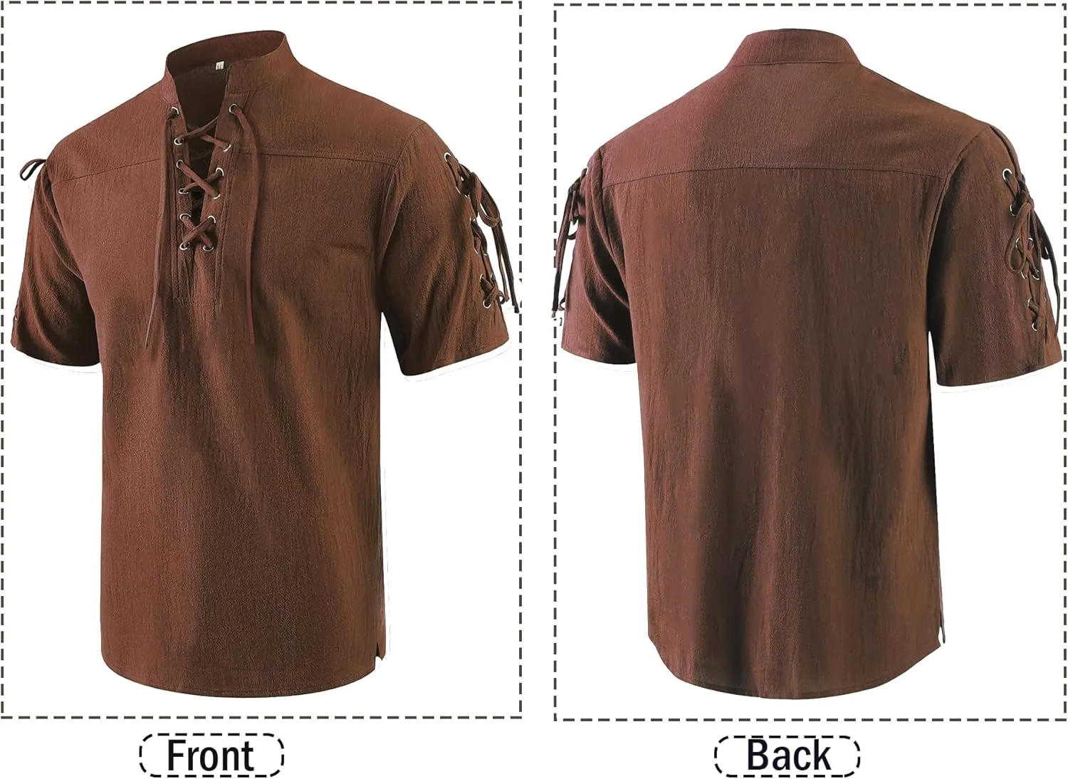Mens Renaissance Costume Beach Shirts Short Sleeve Lace-up Viking Pirate T-Shirts V Neck Hippie Yoga Tops