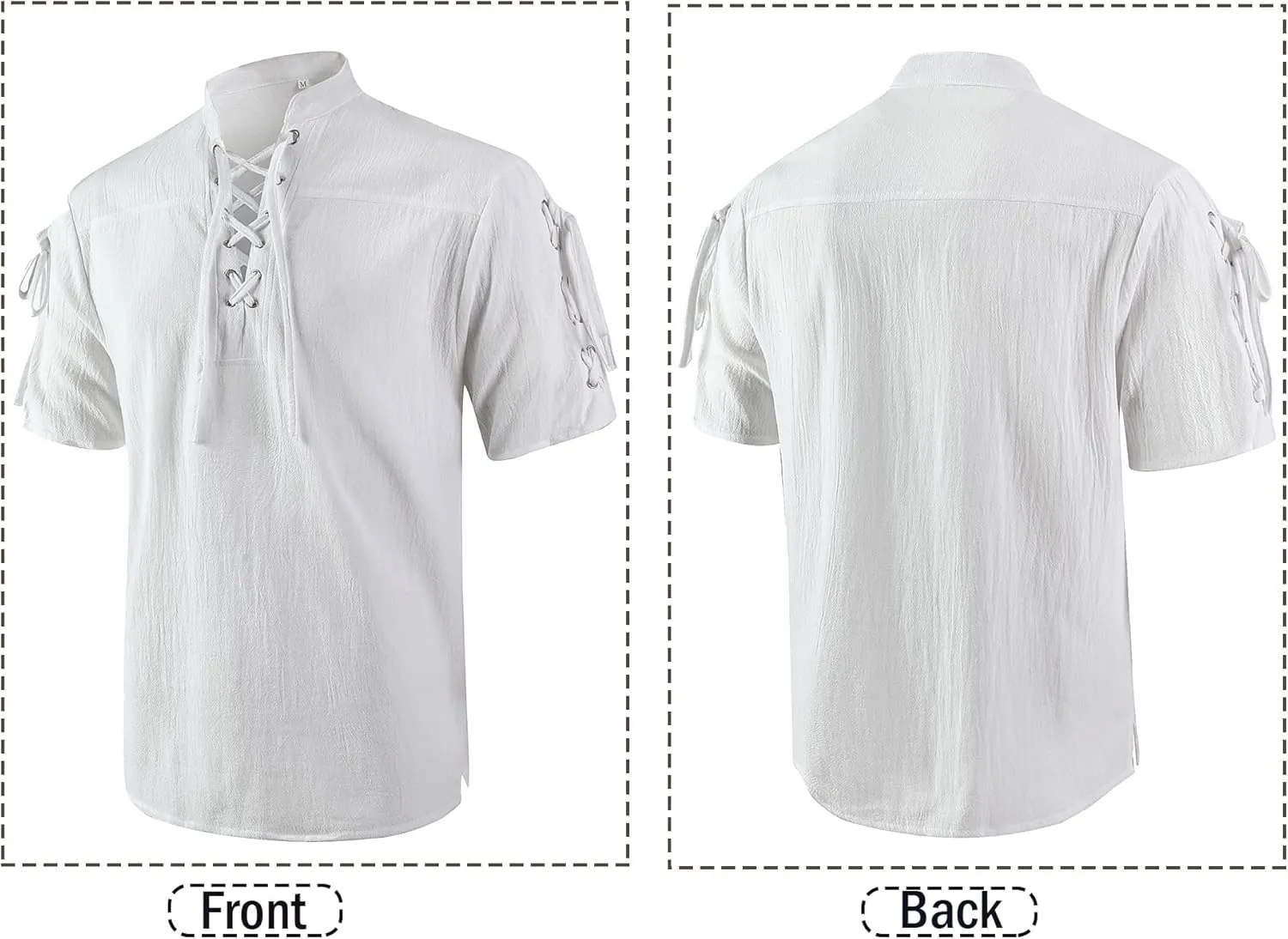Mens Renaissance Costume Beach Shirts Short Sleeve Lace-up Viking Pirate T-Shirts V Neck Hippie Yoga Tops