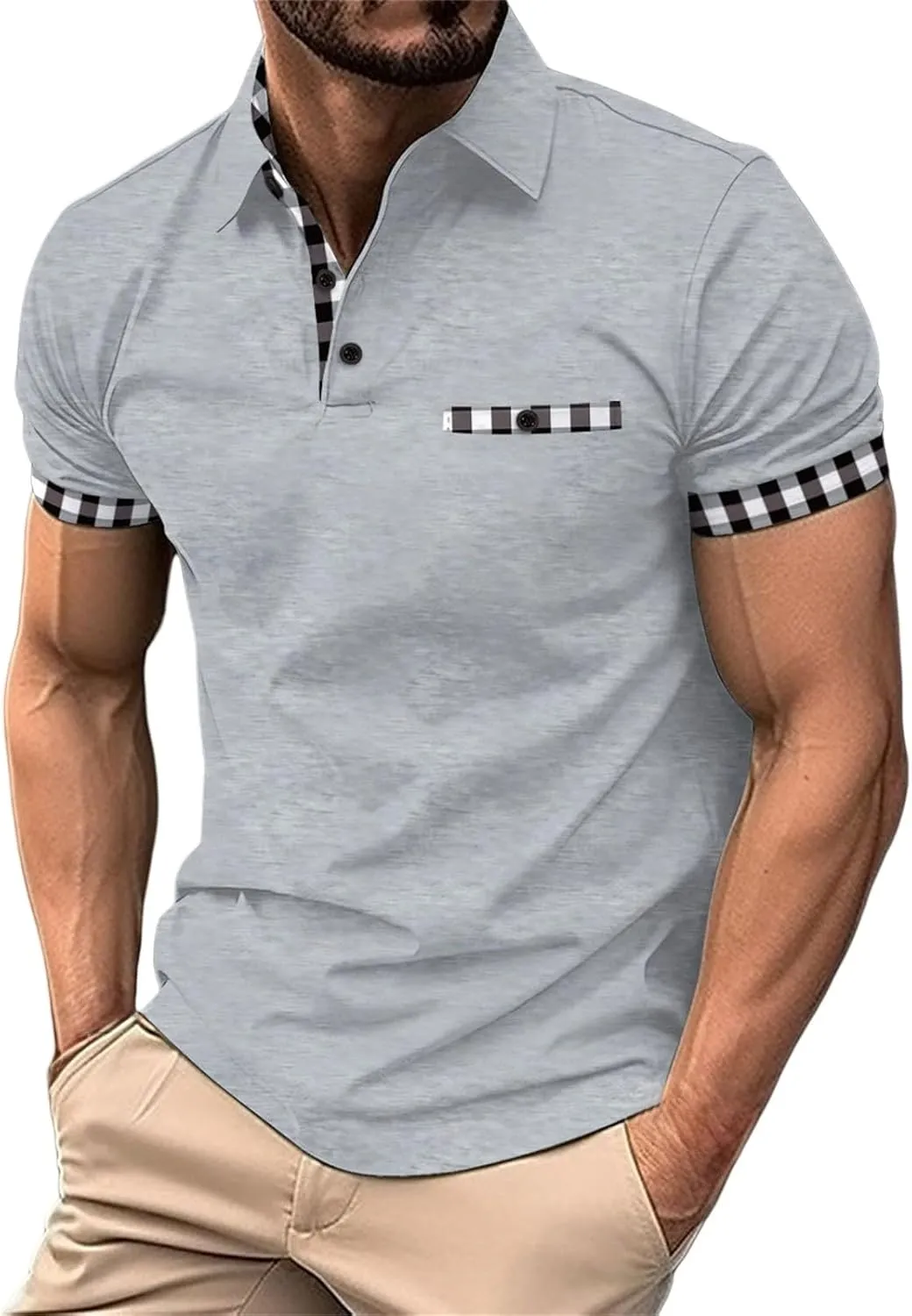 Mens Short Sleeve Henley Polo Shirts Cotton Casual Work Office Work T-Shirt Slim Fit Gym Fitness Muscle Basic Tees
