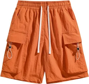 Mens Shorts Cargo Classic-Fit Slim-Fit 5" Cargo Short Summer Beach Shorts New Lightweight Elastic Waist Shorts