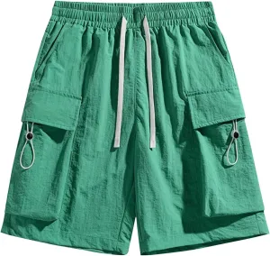 Mens Shorts Cargo Classic-Fit Slim-Fit 5" Cargo Short Summer Beach Shorts New Lightweight Elastic Waist Shorts