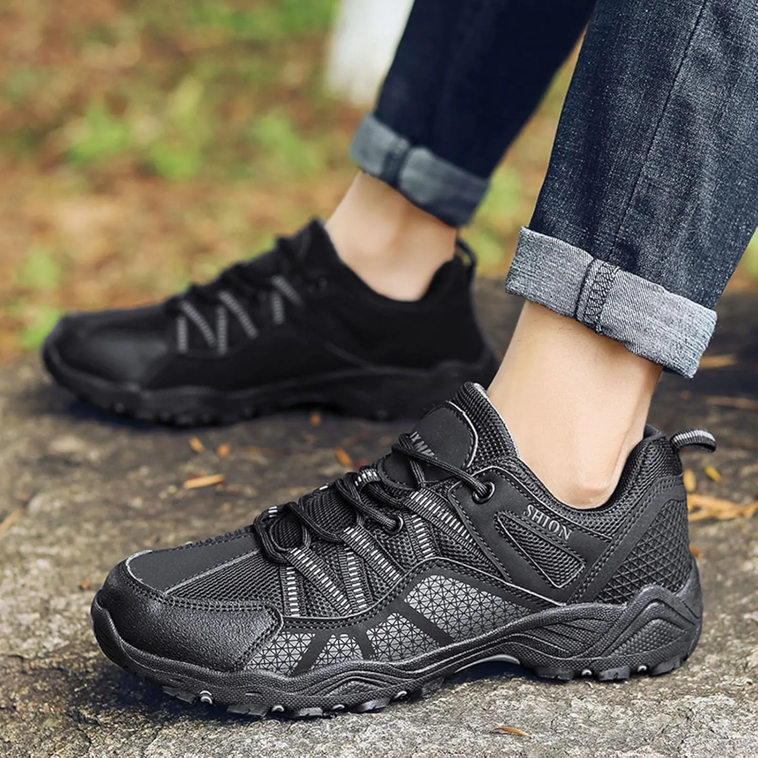 Men's Sneakers Athletic Footwear Sporty Outdoor Hiking Shoes Stylish Thick Sole Comfortable Lace Up Design for