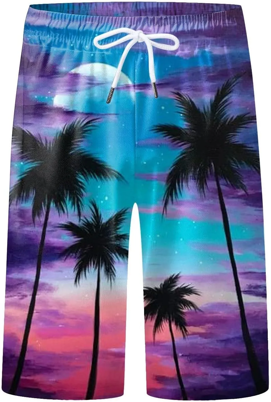 Mens Summer Print Beach Shorts Casual Elastic Waist Drawstring Fashion Beach Shorts Loose Fit Bermuda Shorts with Pockets