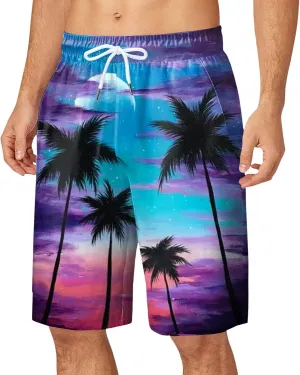 Mens Summer Print Beach Shorts Casual Elastic Waist Drawstring Fashion Beach Shorts Loose Fit Bermuda Shorts with Pockets