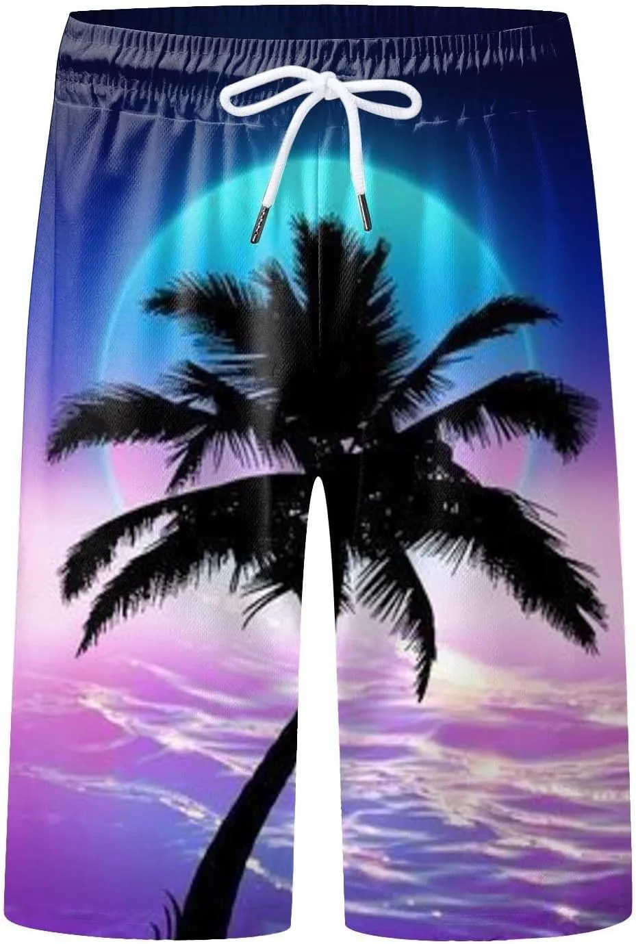 Mens Summer Print Beach Shorts Casual Elastic Waist Drawstring Fashion Beach Shorts Loose Fit Bermuda Shorts with Pockets