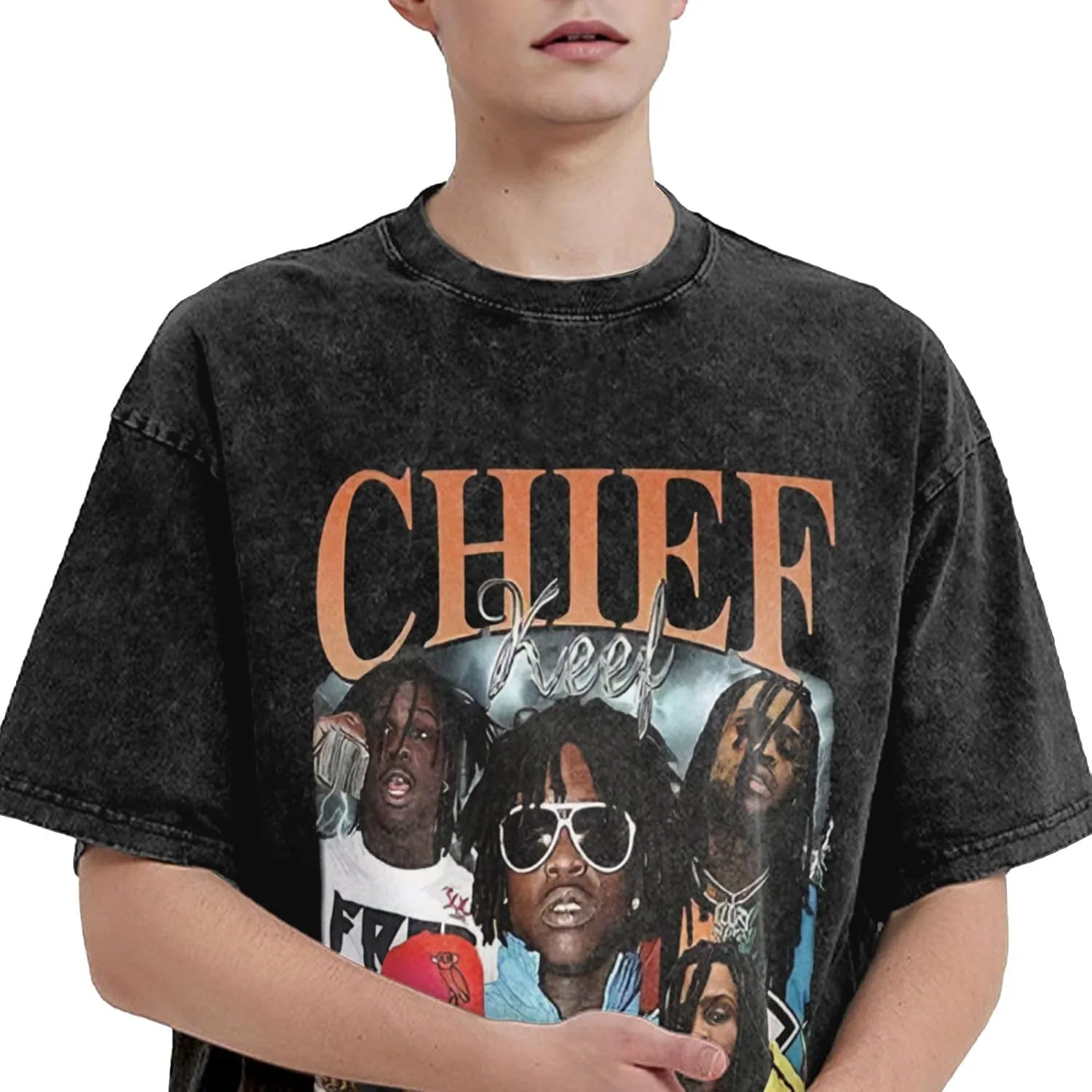 Mens Vintage Oversized Casual Drop Shoulder T-Shirt Loose Tee Tops