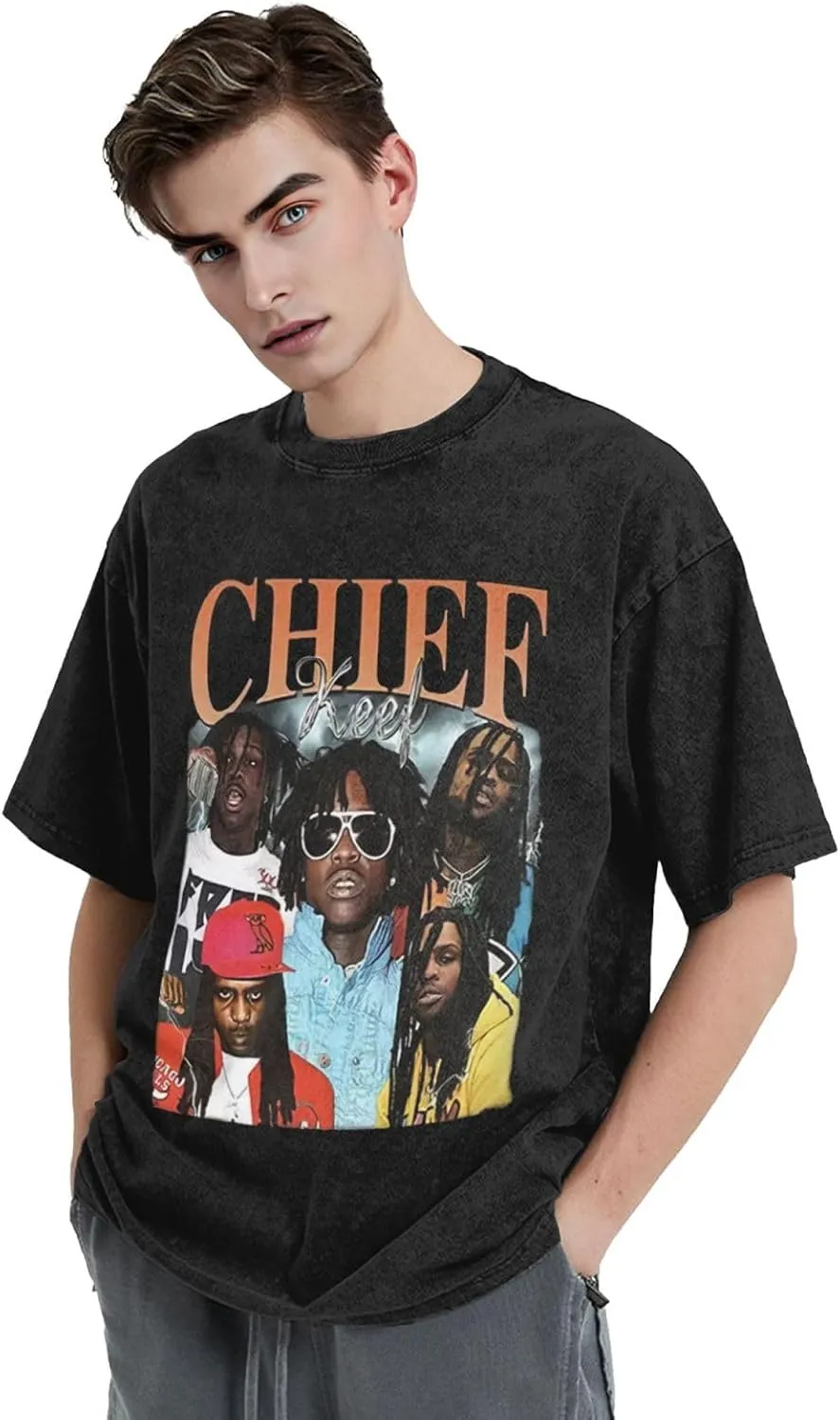 Mens Vintage Oversized Casual Drop Shoulder T-Shirt Loose Tee Tops