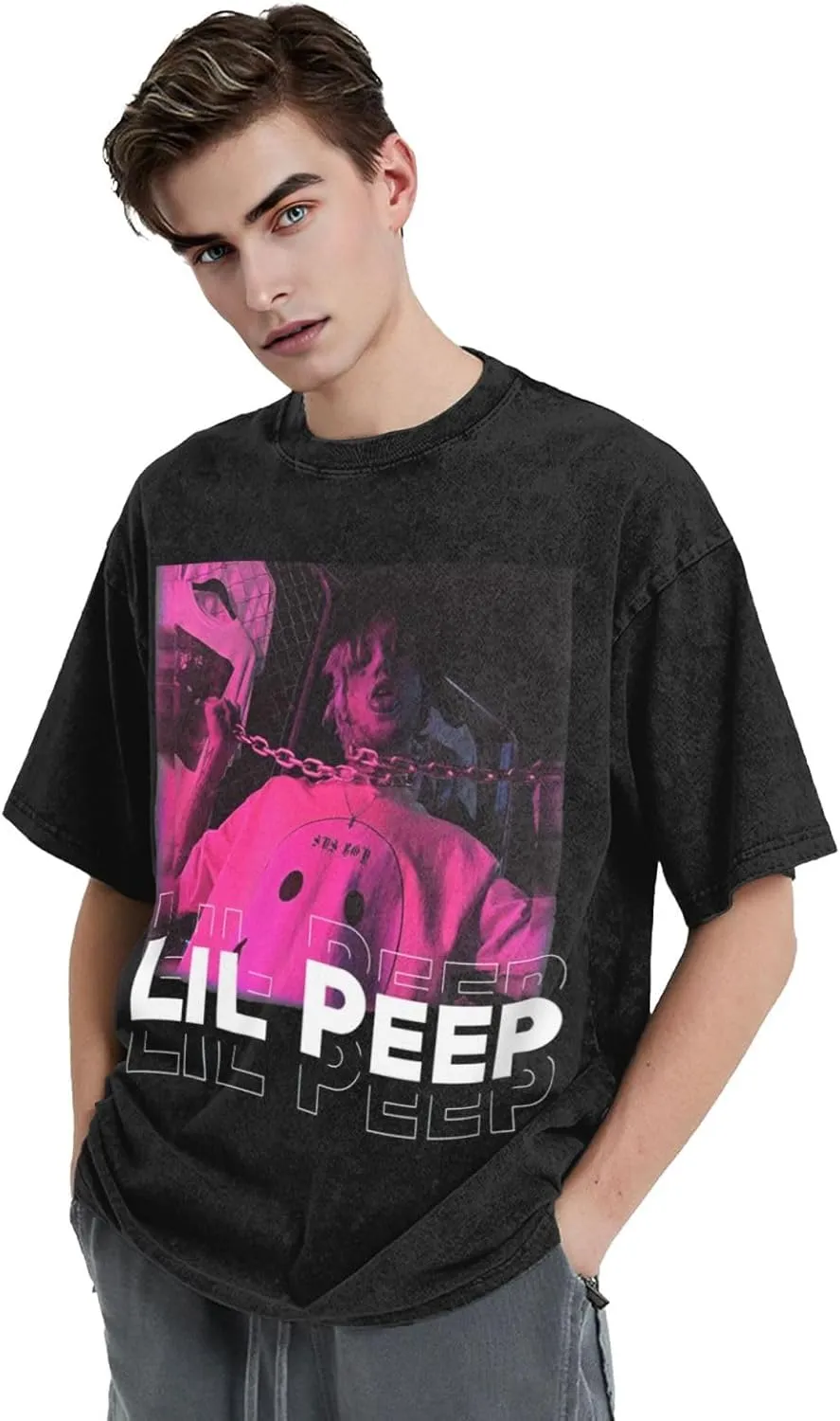 Mens Vintage Oversized Funny Drop Shoulder T-Shirt Loose Tees Tops