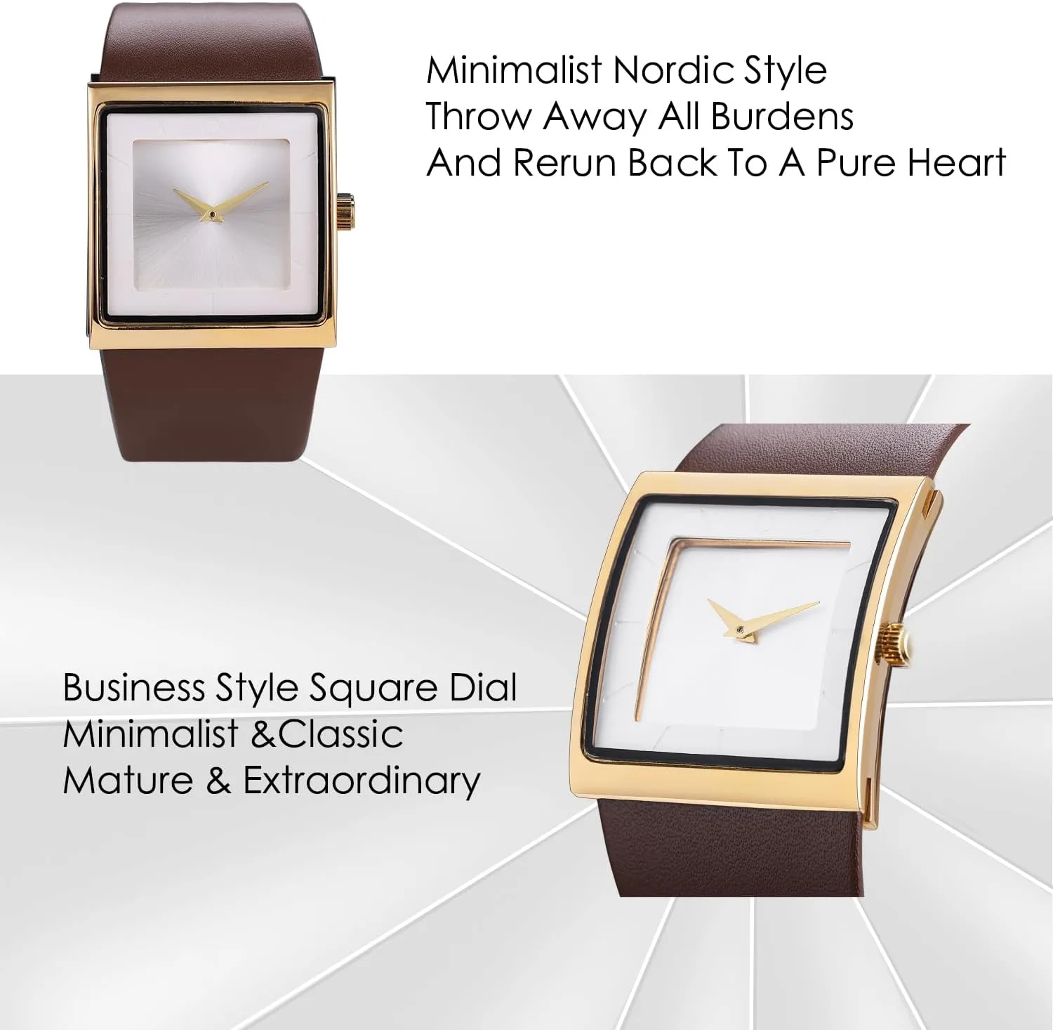 Mens Watch Men's Square Watches for Men Fashion Minimalist Wrist Watch Leather Strap Business Casual Wrist Watch