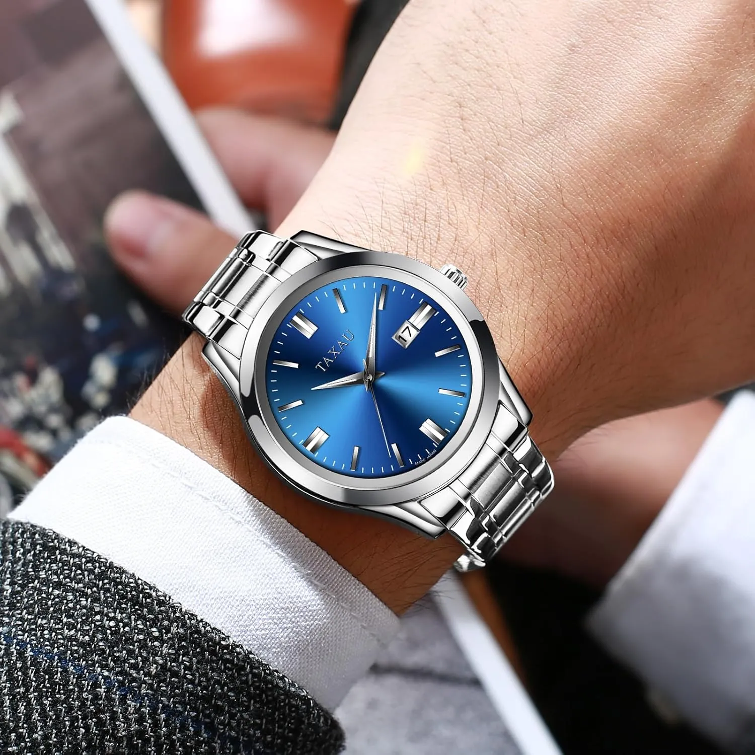 Mens Watches Dress Waterproof Analog Watches Stainless Steel Luxury Minimalist Men's Wrist Watch with Date Big Face Luminous Pointers & Scales relojes para Hombres