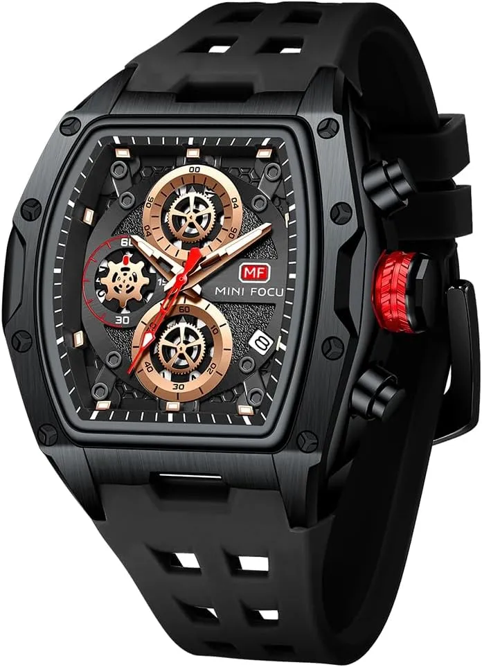 Mens Watches Fashion Sport Luxury Tonneau Watches for Men Chronograph Waterproof Dress Business Work Watch Large Square Face Wristwatch Analog Luminous Calendar Mens Wrist Watch