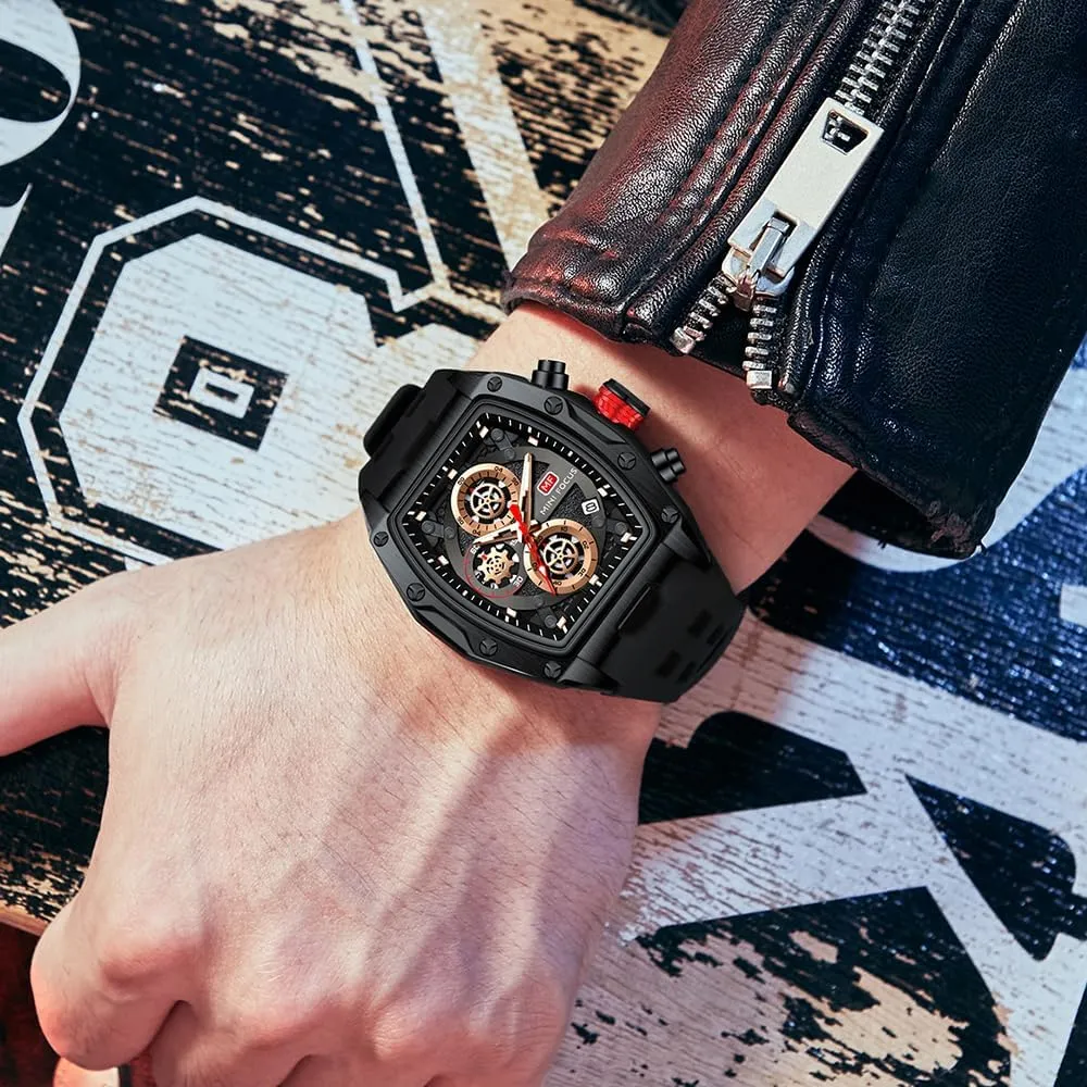 Mens Watches Fashion Sport Luxury Tonneau Watches for Men Chronograph Waterproof Dress Business Work Watch Large Square Face Wristwatch Analog Luminous Calendar Mens Wrist Watch