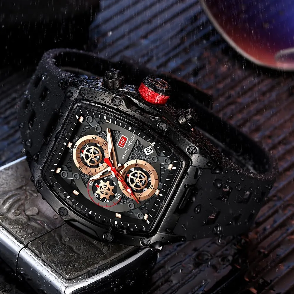 Mens Watches Fashion Sport Luxury Tonneau Watches for Men Chronograph Waterproof Dress Business Work Watch Large Square Face Wristwatch Analog Luminous Calendar Mens Wrist Watch
