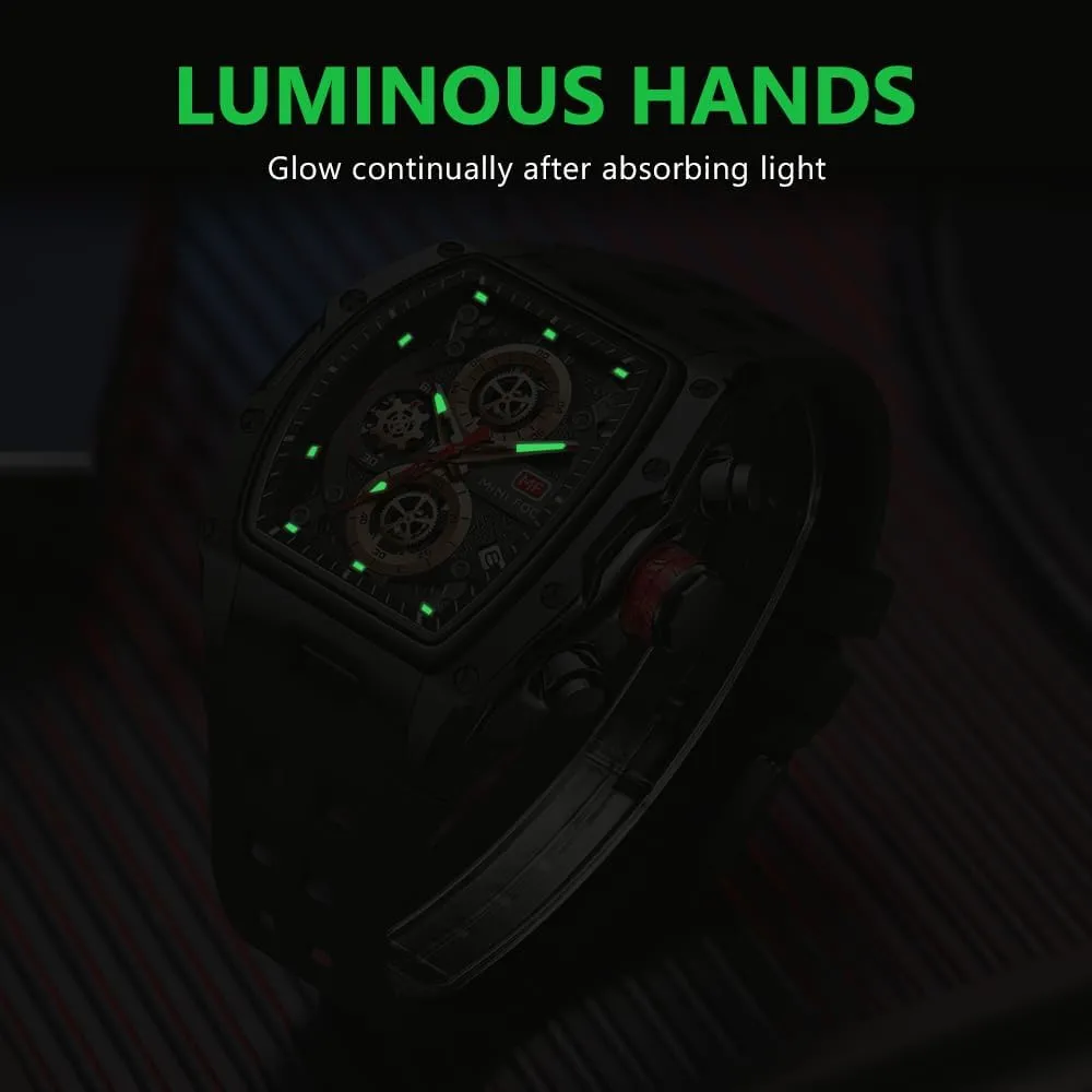 Mens Watches Fashion Sport Luxury Tonneau Watches for Men Chronograph Waterproof Dress Business Work Watch Large Square Face Wristwatch Analog Luminous Calendar Mens Wrist Watch